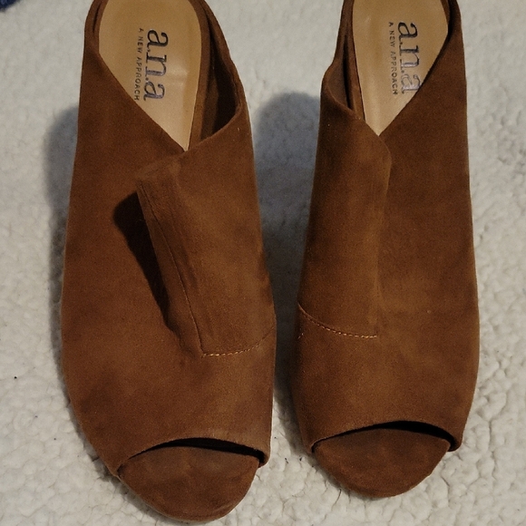a.n.a Shoes - a.n.a Tan Suede Peep-Toe Slip-On Mules